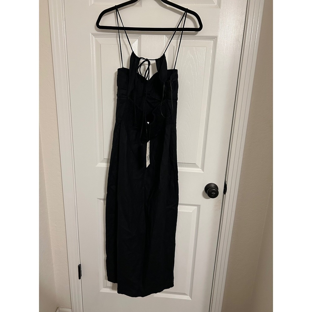 Zara Black Linen Blend Midi Dress Spaghetti Strap Cut Out Back NWT - Picture 3 of 7